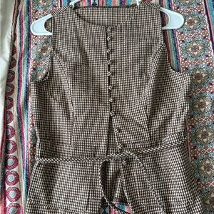 Brown Houndstooth Sleeveless Vest